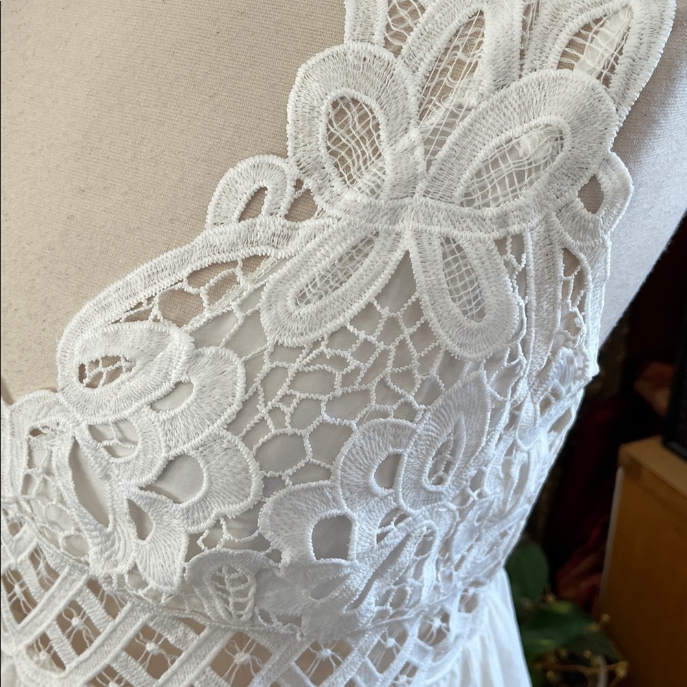 Bohemian White Lace Baby doll tiered Cotton Summer Dress adjustable straps 12 - Picture 7 of 12